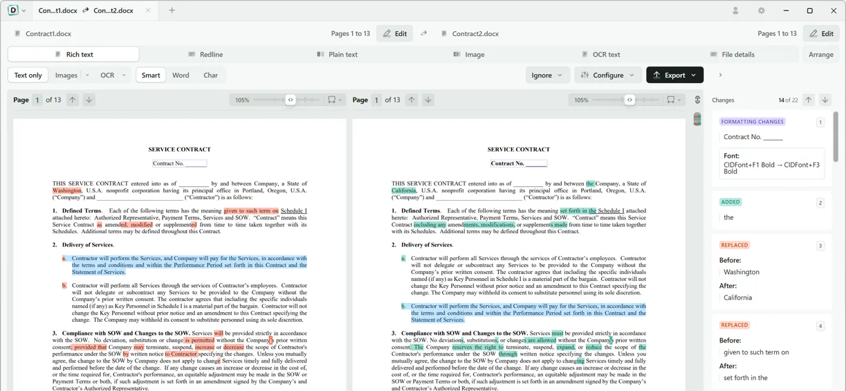 Rich text comparison
